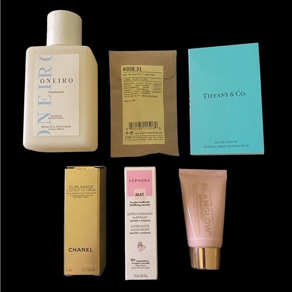 NWT-BEAUTY BUNDLE SAMPLER-CHANEL, SEPHORA, GLAM GLOW, TIFFANY & CO, ROSE 31 - Picture 1 of 9